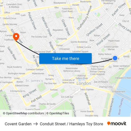 Covent Garden to Conduit Street / Hamleys Toy Store map