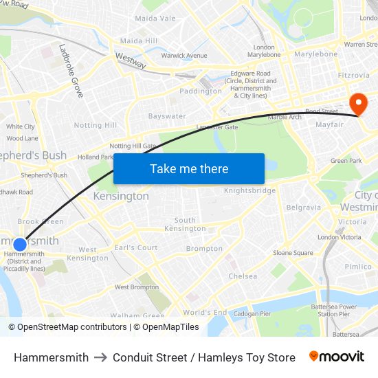 Hammersmith to Conduit Street / Hamleys Toy Store map