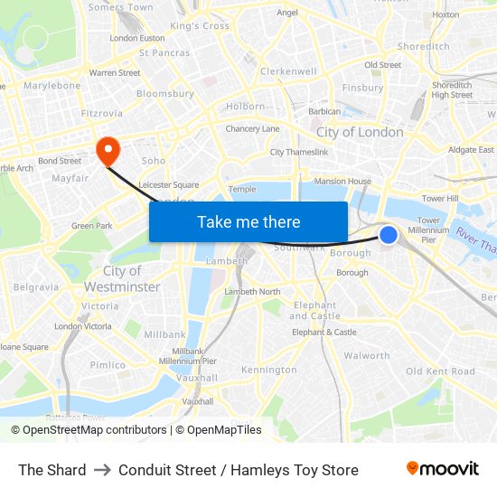 The Shard to Conduit Street / Hamleys Toy Store map