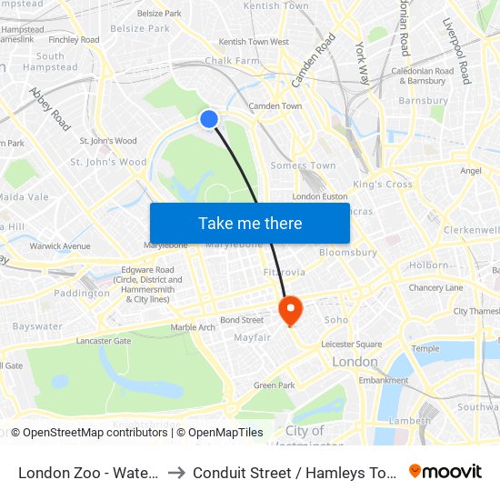 London Zoo - Water Bus to Conduit Street / Hamleys Toy Store map