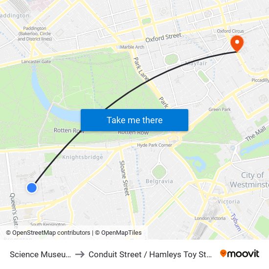 Science Museum to Conduit Street / Hamleys Toy Store map