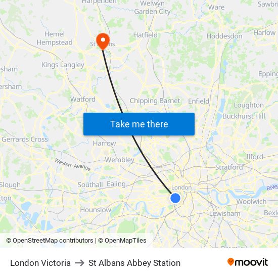 London Victoria to St Albans Abbey Station map