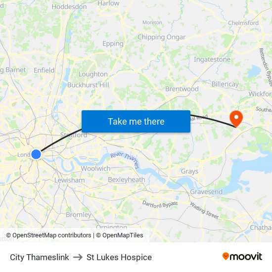 City Thameslink to St Lukes Hospice map