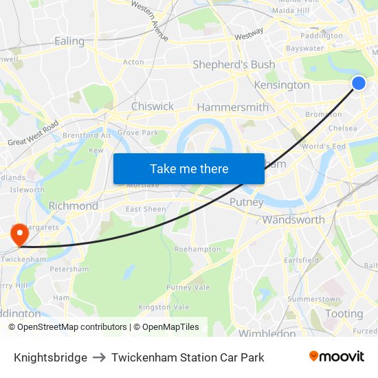 Knightsbridge to Twickenham Station Car Park map