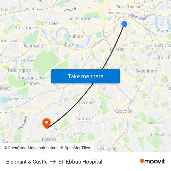 Elephant & Castle to St. Ebba's Hospital map