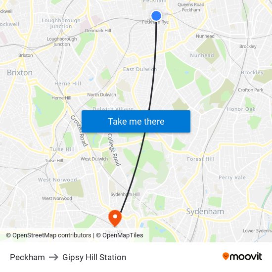 Peckham to Gipsy Hill Station map