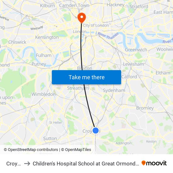 Croydon to Children's Hospital School at Great Ormond Street Hospital map