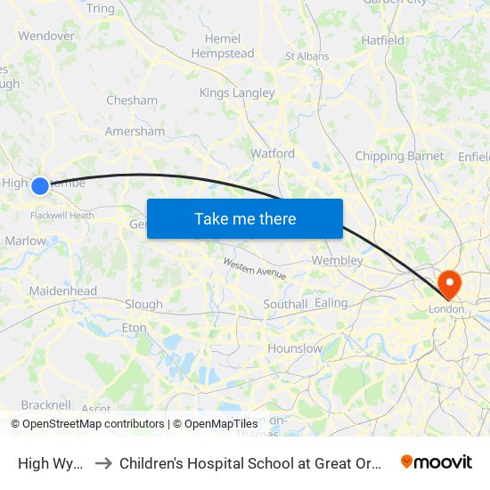 High Wycombe to Children's Hospital School at Great Ormond Street Hospital map