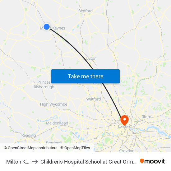 Milton Keynes to Children's Hospital School at Great Ormond Street Hospital map