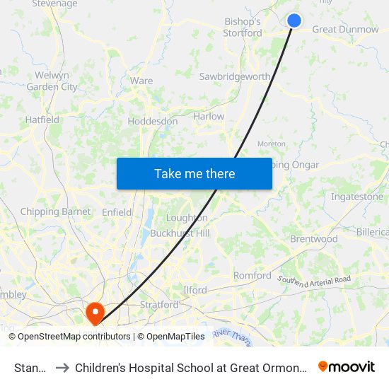 Stansted to Children's Hospital School at Great Ormond Street Hospital map