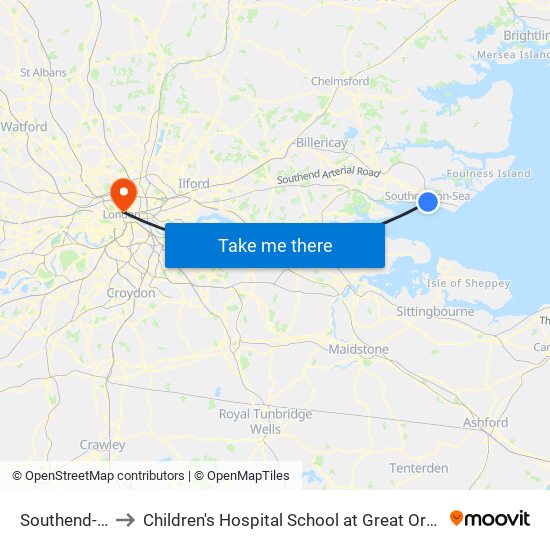 Southend-On-Sea to Children's Hospital School at Great Ormond Street Hospital map