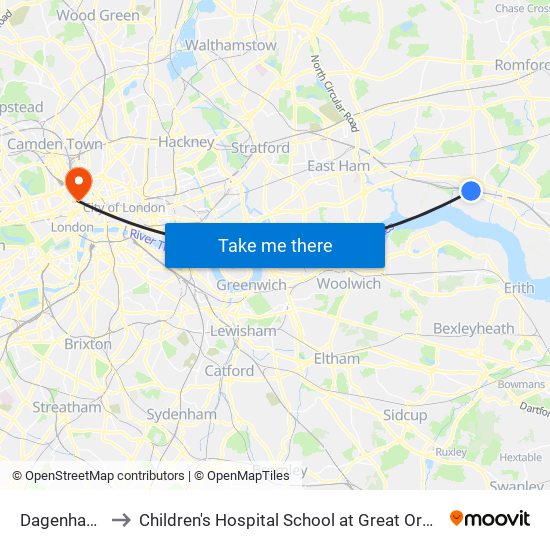 Dagenham Dock to Children's Hospital School at Great Ormond Street Hospital map