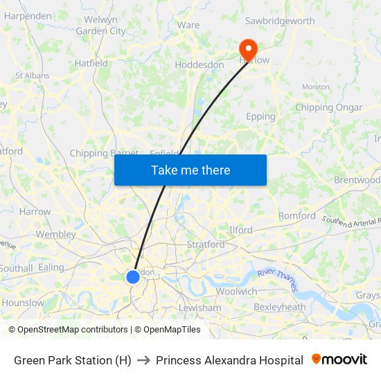 Green Park Station (H) to Princess Alexandra Hospital map