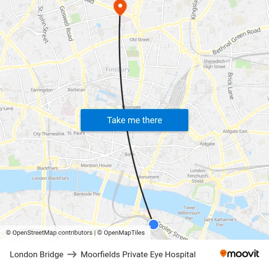 London Bridge to Moorfields Private Eye Hospital map