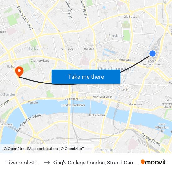 Liverpool Street to King's College London, Strand Campus map