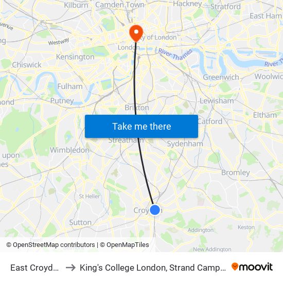 East Croydon to King's College London, Strand Campus map