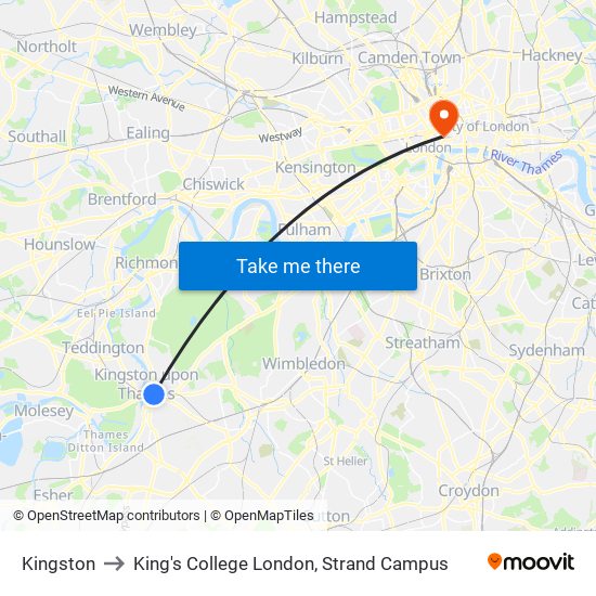 Kingston to King's College London, Strand Campus map