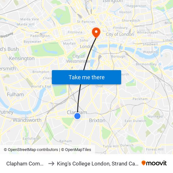 Clapham Common to King's College London, Strand Campus map