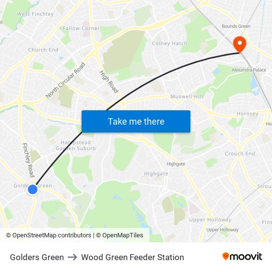 Golders Green to Wood Green Feeder Station map