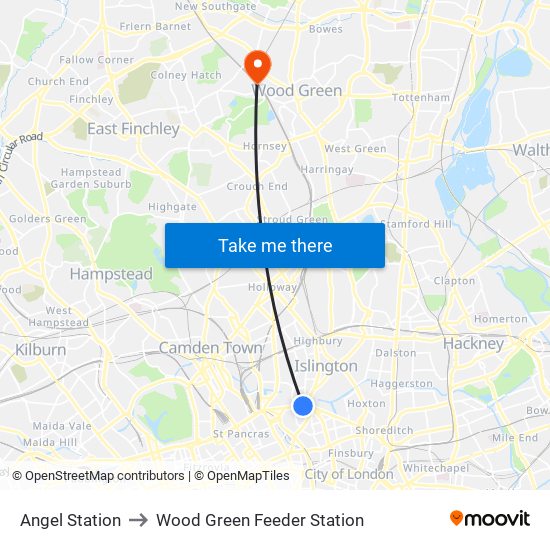 Angel Station to Wood Green Feeder Station map