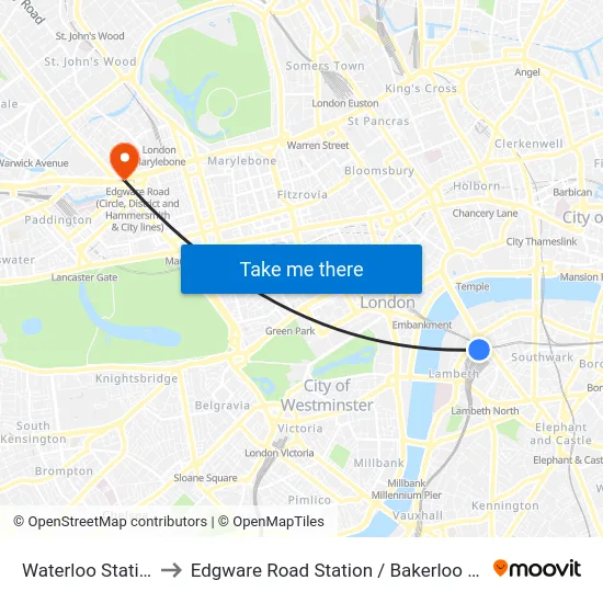Waterloo Station to Edgware Road Station / Bakerloo Line map