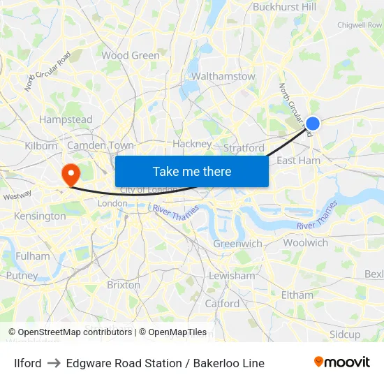 Ilford to Edgware Road Station / Bakerloo Line map