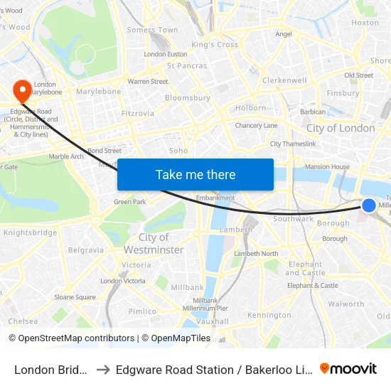 London Bridge to Edgware Road Station / Bakerloo Line map