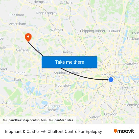 Elephant & Castle to Chalfont Centre For Epilepsy map