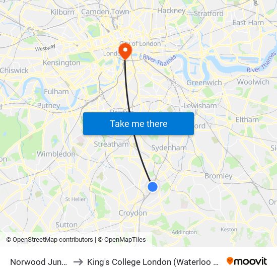 Norwood Junction to King's College London (Waterloo Campus) map