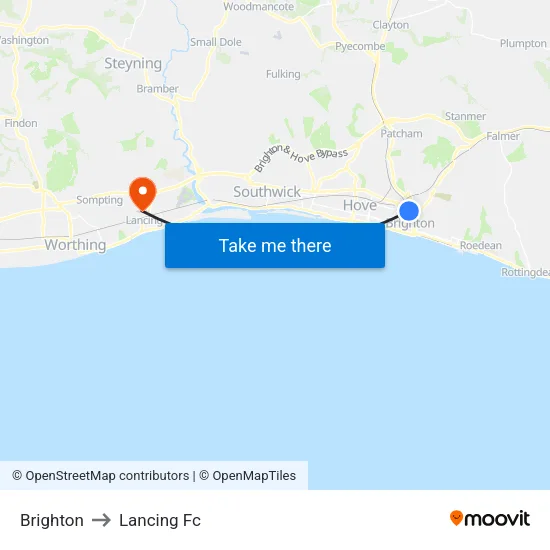Brighton to Lancing Fc map