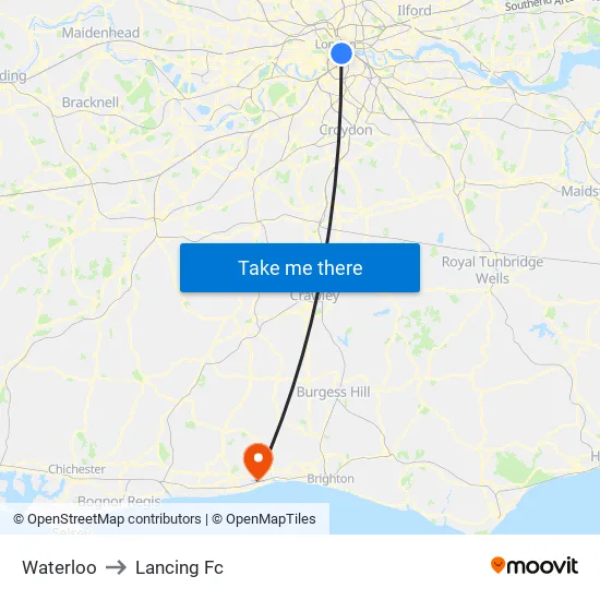 Waterloo to Lancing Fc map