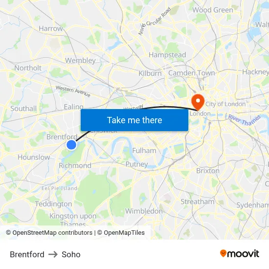 Brentford to Soho map