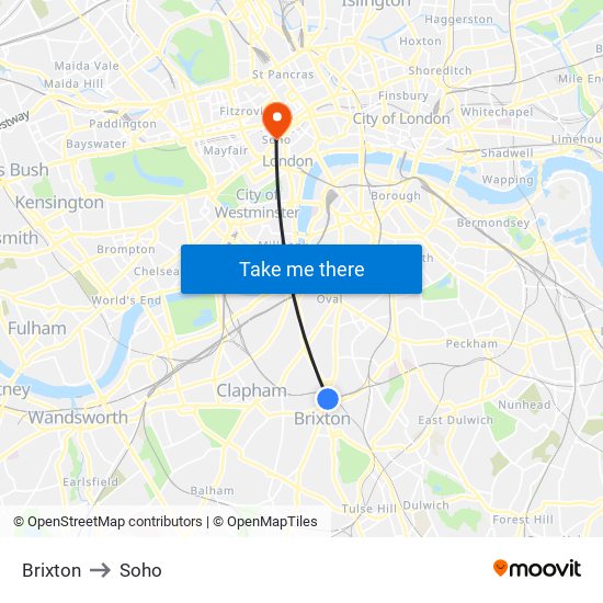 Brixton to Soho map