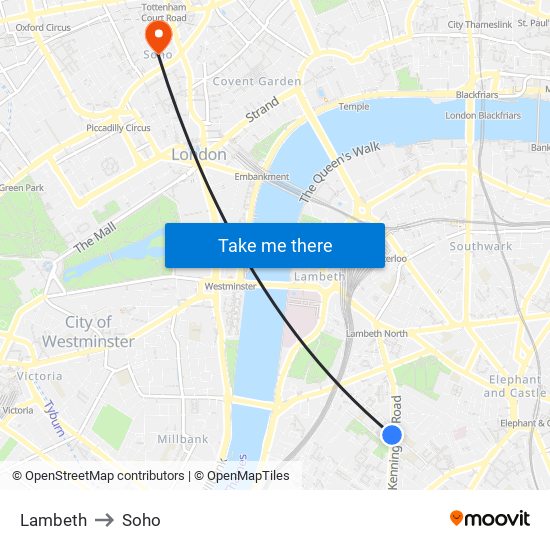 Lambeth to Soho map