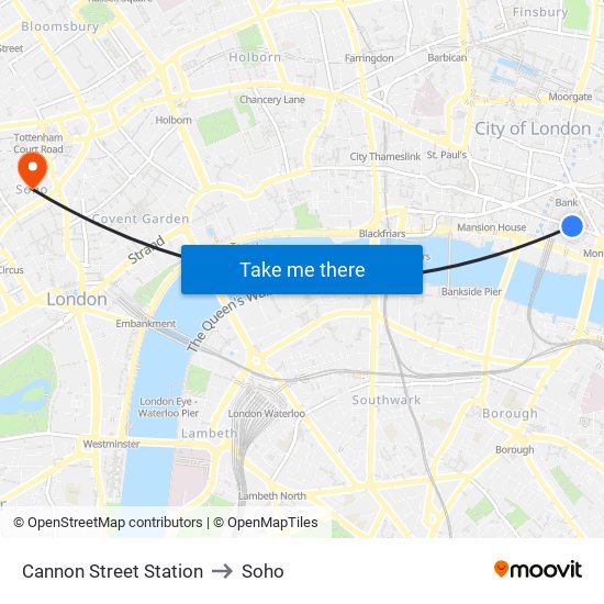 Cannon Street Station to Soho map