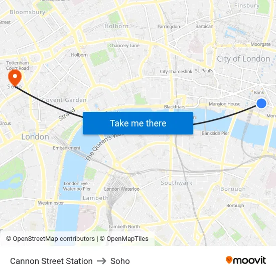 Cannon Street Station to Soho map