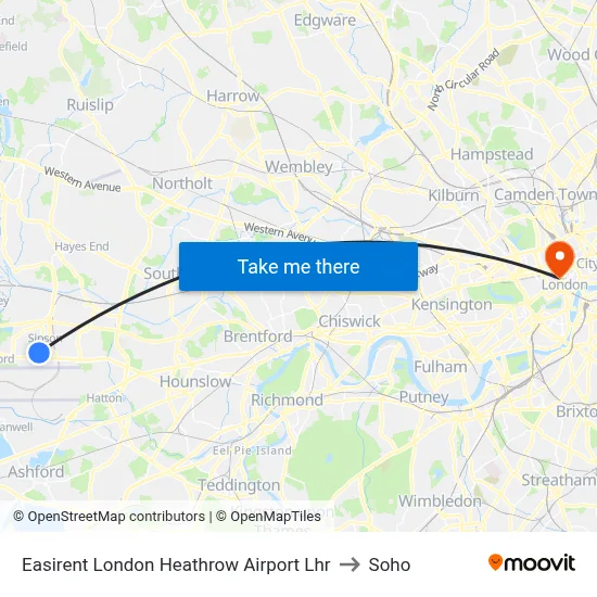 Easirent London Heathrow Airport Lhr to Soho map