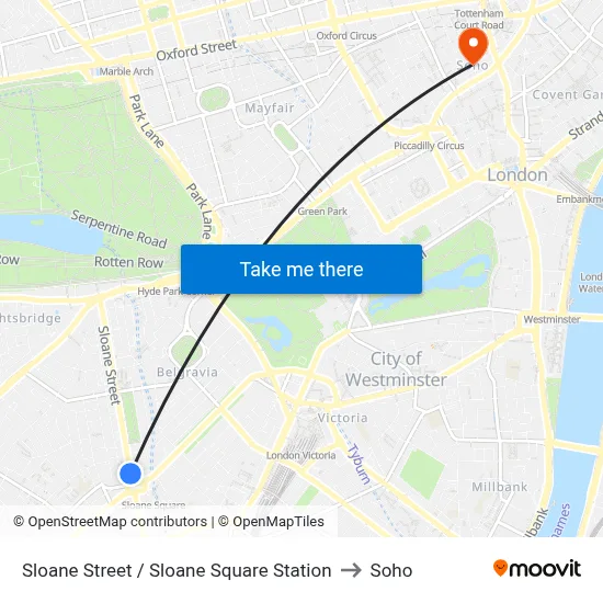 Sloane Street / Sloane Square Station to Soho map