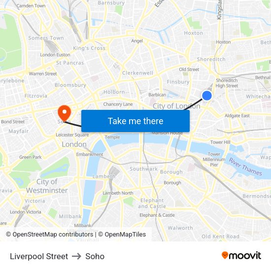Liverpool Street to Soho map