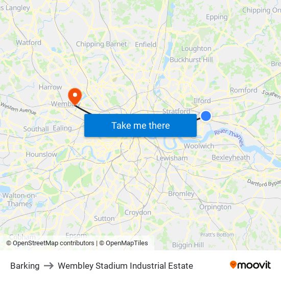 Barking to Wembley Stadium Industrial Estate map