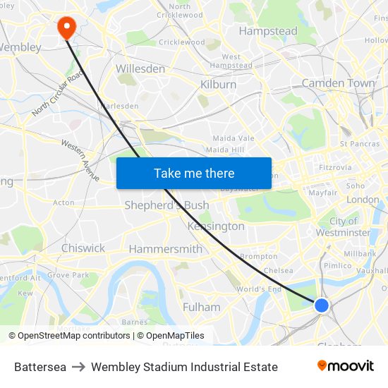 Battersea to Wembley Stadium Industrial Estate map