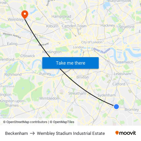 Beckenham to Wembley Stadium Industrial Estate map
