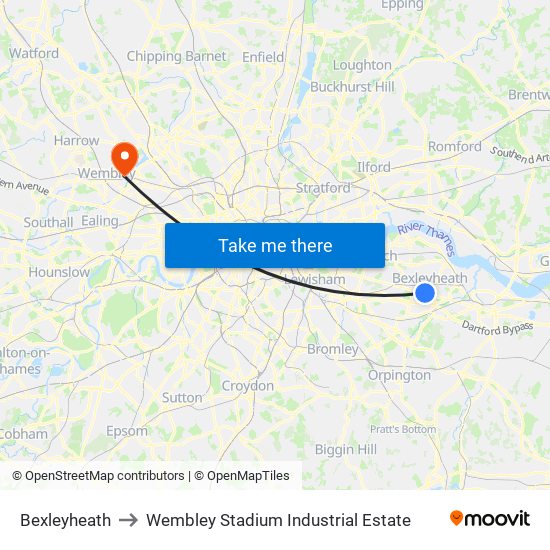 Bexleyheath to Wembley Stadium Industrial Estate map