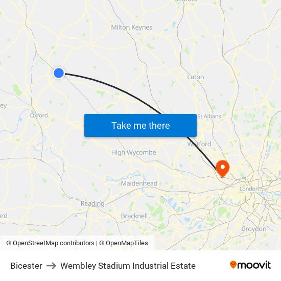 Bicester to Wembley Stadium Industrial Estate map