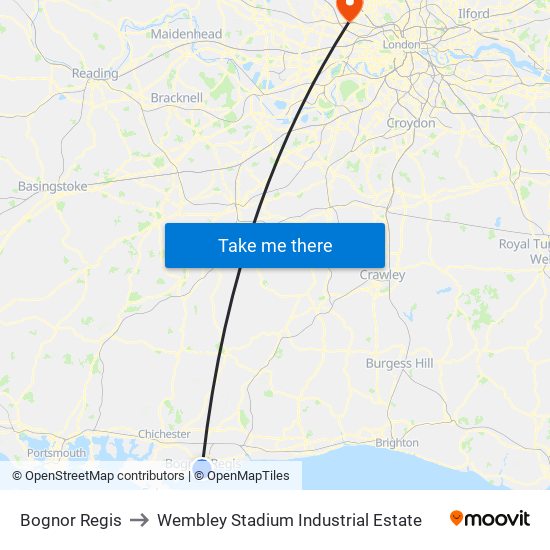 Bognor Regis to Wembley Stadium Industrial Estate map