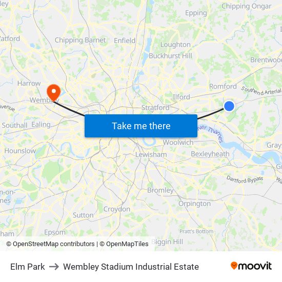 Elm Park to Wembley Stadium Industrial Estate map