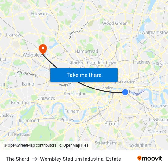The Shard to Wembley Stadium Industrial Estate map