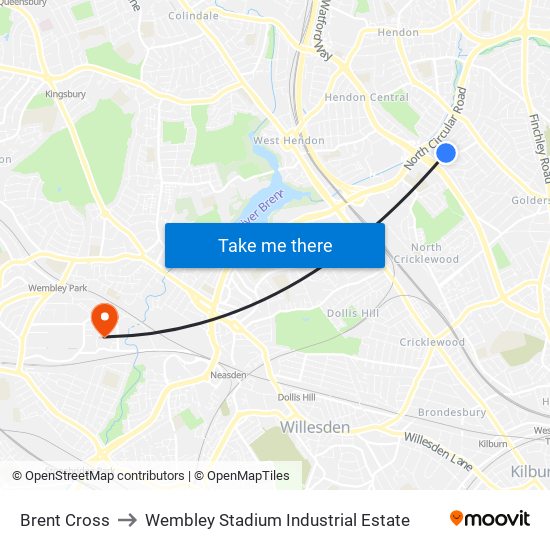 Brent Cross to Wembley Stadium Industrial Estate map
