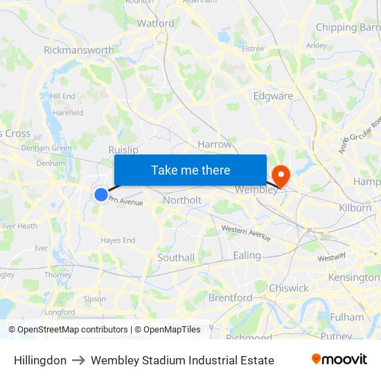 Hillingdon to Wembley Stadium Industrial Estate map