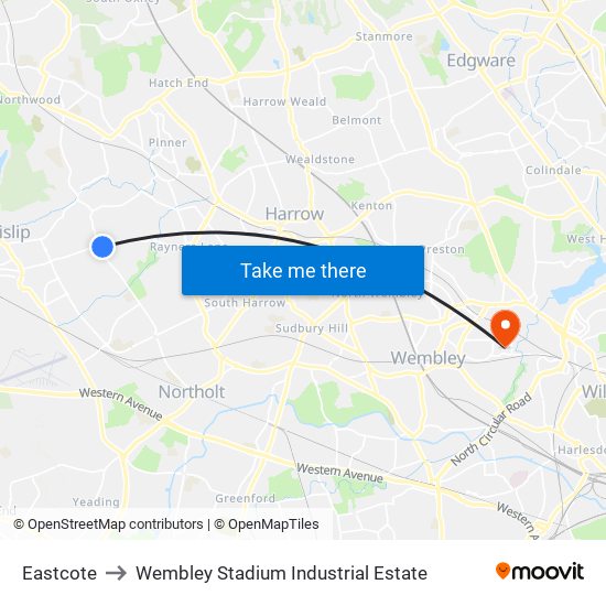 Eastcote to Wembley Stadium Industrial Estate map